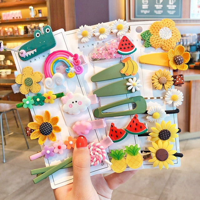 1 Set Children Cute Cartoon Flower Fruit Rubber Bands Hairpins Girls Lovely Gift Hair Clips Kids Hair Bands Hair Accessories
