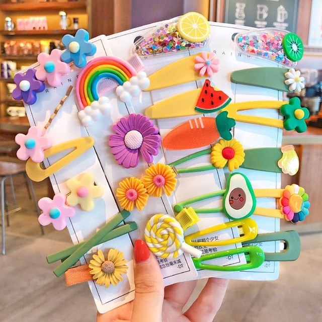 1 Set Children Cute Cartoon Flower Fruit Rubber Bands Hairpins Girls Lovely Gift Hair Clips Kids Hair Bands Hair Accessories