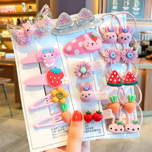 1 Set Children Cute Cartoon Flower Fruit Rubber Bands Hairpins Girls Lovely Gift Hair Clips Kids Hair Bands Hair Accessories