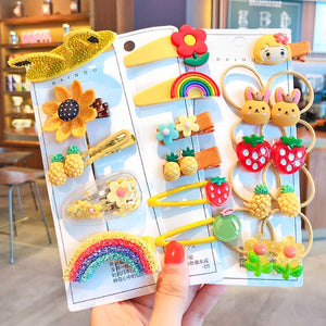 1 Set Children Cute Cartoon Flower Fruit Rubber Bands Hairpins Girls Lovely Gift Hair Clips Kids Hair Bands Hair Accessories