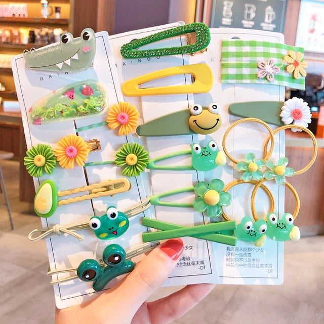 1 Set Children Cute Cartoon Flower Fruit Rubber Bands Hairpins Girls Lovely Gift Hair Clips Kids Hair Bands Hair Accessories