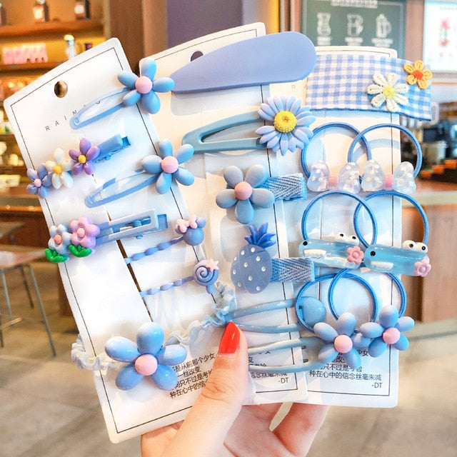 1 Set Children Cute Cartoon Flower Fruit Rubber Bands Hairpins Girls Lovely Gift Hair Clips Kids Hair Bands Hair Accessories