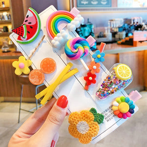 1 Set Children Cute Cartoon Flower Fruit Rubber Bands Hairpins Girls Lovely Gift Hair Clips Kids Hair Bands Hair Accessories