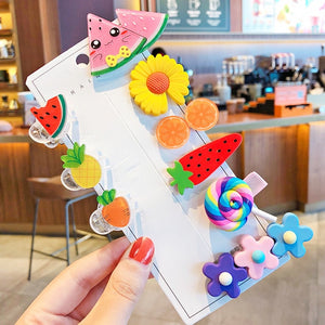 1 Set Children Cute Cartoon Flower Fruit Rubber Bands Hairpins Girls Lovely Gift Hair Clips Kids Hair Bands Hair Accessories