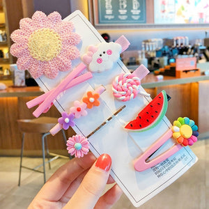 1 Set Children Cute Cartoon Flower Fruit Rubber Bands Hairpins Girls Lovely Gift Hair Clips Kids Hair Bands Hair Accessories