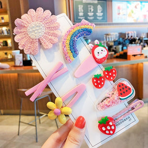 1 Set Children Cute Cartoon Flower Fruit Rubber Bands Hairpins Girls Lovely Gift Hair Clips Kids Hair Bands Hair Accessories