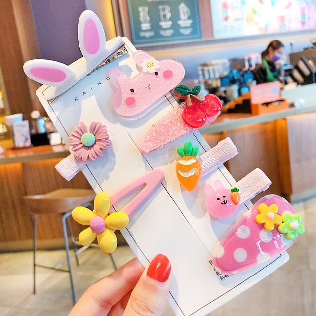 1 Set Children Cute Cartoon Flower Fruit Rubber Bands Hairpins Girls Lovely Gift Hair Clips Kids Hair Bands Hair Accessories