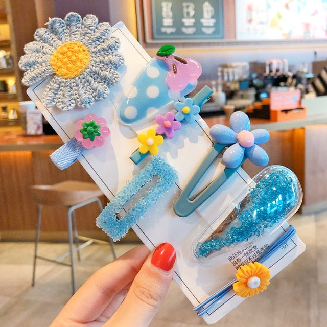 1 Set Children Cute Cartoon Flower Fruit Rubber Bands Hairpins Girls Lovely Gift Hair Clips Kids Hair Bands Hair Accessories