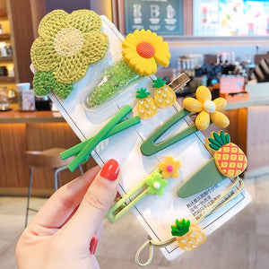 1 Set Children Cute Cartoon Flower Fruit Rubber Bands Hairpins Girls Lovely Gift Hair Clips Kids Hair Bands Hair Accessories
