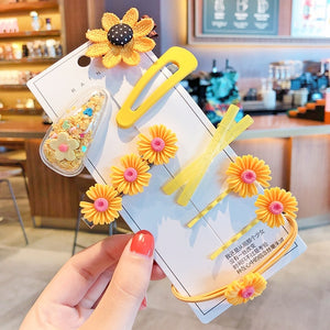1 Set Children Cute Cartoon Flower Fruit Rubber Bands Hairpins Girls Lovely Gift Hair Clips Kids Hair Bands Hair Accessories