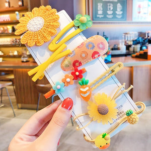 1 Set Children Cute Cartoon Flower Fruit Rubber Bands Hairpins Girls Lovely Gift Hair Clips Kids Hair Bands Hair Accessories