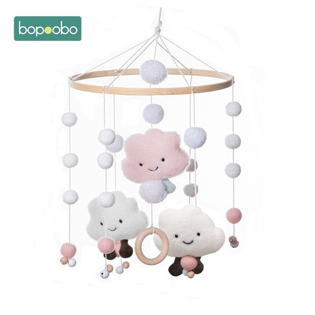 1set Silicone Beads Baby Mobile Beech Wood Bird Rattles Wool Balls Kid Room Bed Hanging Decor Nursing Children Products