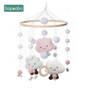 1set Silicone Beads Baby Mobile Beech Wood Bird Rattles Wool Balls Kid Room Bed Hanging Decor Nursing Children Products