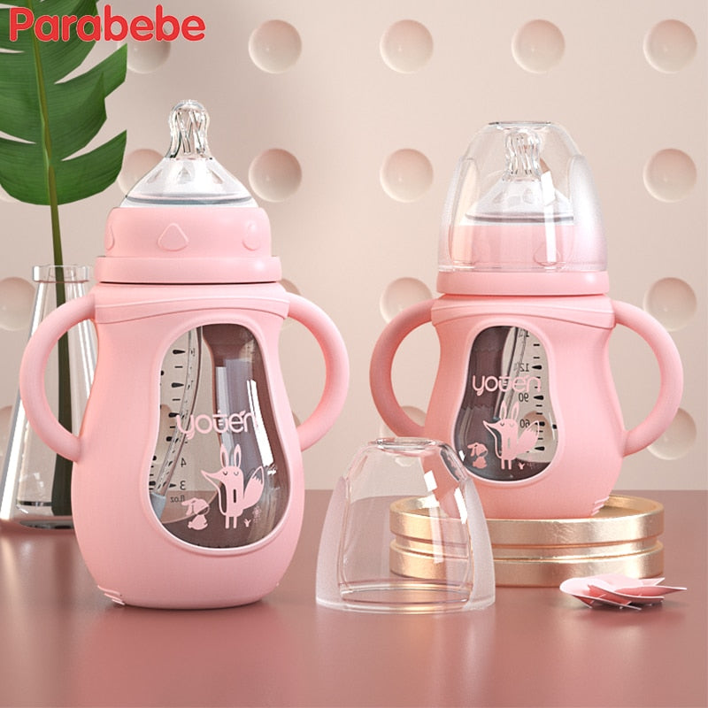 New arrival glass baby bottle straw drop-resistant water drink bottles for baby milk bottle for a child new born baby bottle