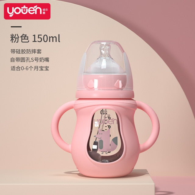 New arrival glass baby bottle straw drop-resistant water drink bottles for baby milk bottle for a child new born baby bottle