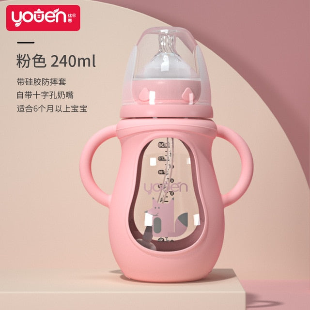 New arrival glass baby bottle straw drop-resistant water drink bottles for baby milk bottle for a child new born baby bottle