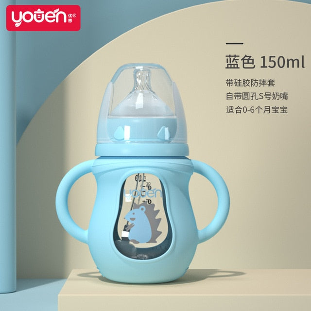 New arrival glass baby bottle straw drop-resistant water drink bottles for baby milk bottle for a child new born baby bottle