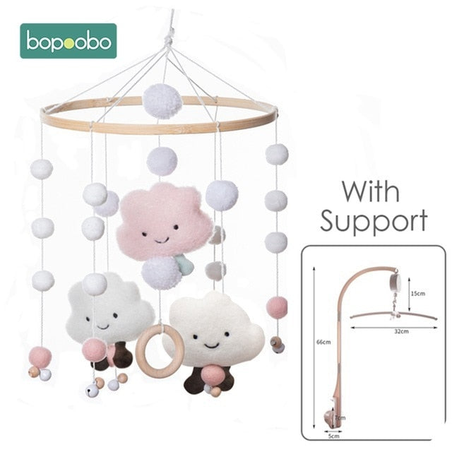 1set Silicone Beads Baby Mobile Beech Wood Bird Rattles Wool Balls Kid Room Bed Hanging Decor Nursing Children Products