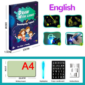 Magic Luminous Drawing Board Fluorescent Pen English Russian LED Light Painting Writing Tablet Educational Toys for Kids Gift