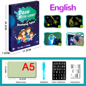 Magic Luminous Drawing Board Fluorescent Pen English Russian LED Light Painting Writing Tablet Educational Toys for Kids Gift
