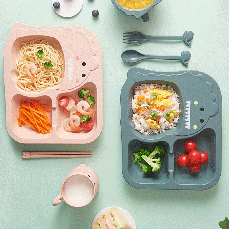 Baby Tableware 6Pcs Set Kids Dinner Plate household creative cartoon Fork Cup Drop-resistant Children Feeding Dishes for gift