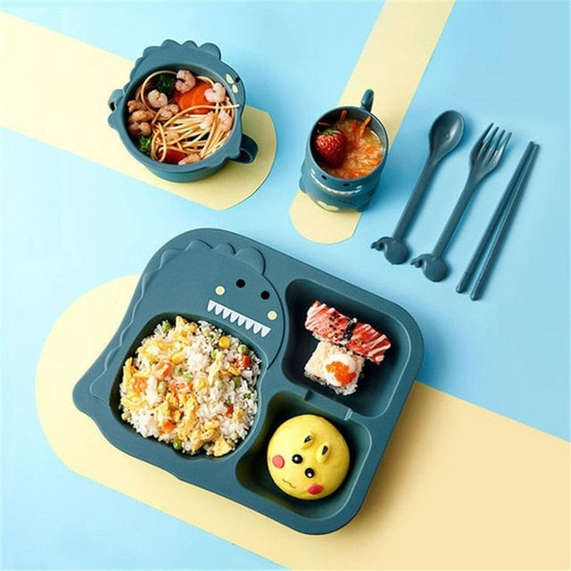 Baby Tableware 6Pcs Set Kids Dinner Plate household creative cartoon Fork Cup Drop-resistant Children Feeding Dishes for gift