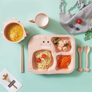 Baby Tableware 6Pcs Set Kids Dinner Plate household creative cartoon Fork Cup Drop-resistant Children Feeding Dishes for gift