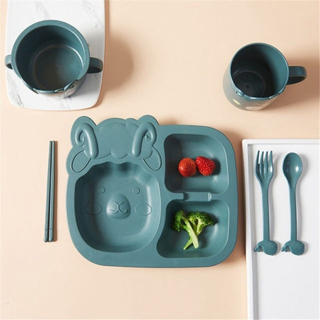 Baby Tableware 6Pcs Set Kids Dinner Plate household creative cartoon Fork Cup Drop-resistant Children Feeding Dishes for gift