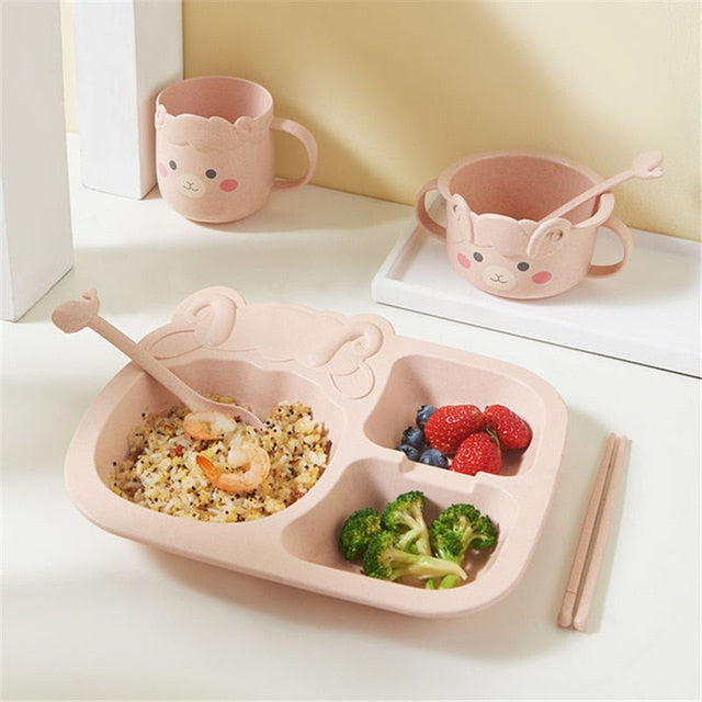 Baby Tableware 6Pcs Set Kids Dinner Plate household creative cartoon Fork Cup Drop-resistant Children Feeding Dishes for gift