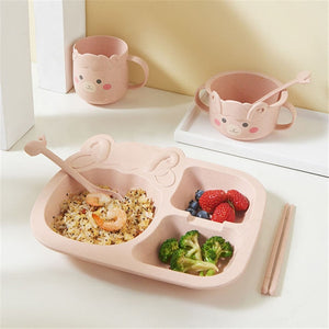 Baby Tableware 6Pcs Set Kids Dinner Plate household creative cartoon Fork Cup Drop-resistant Children Feeding Dishes for gift