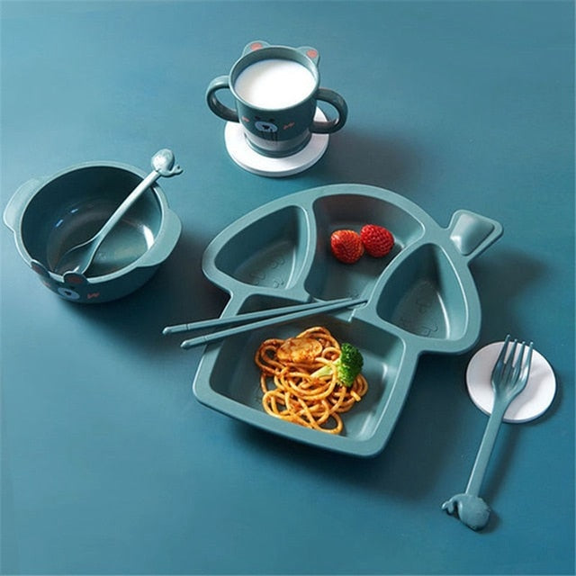 Baby Tableware 6Pcs Set Kids Dinner Plate household creative cartoon Fork Cup Drop-resistant Children Feeding Dishes for gift