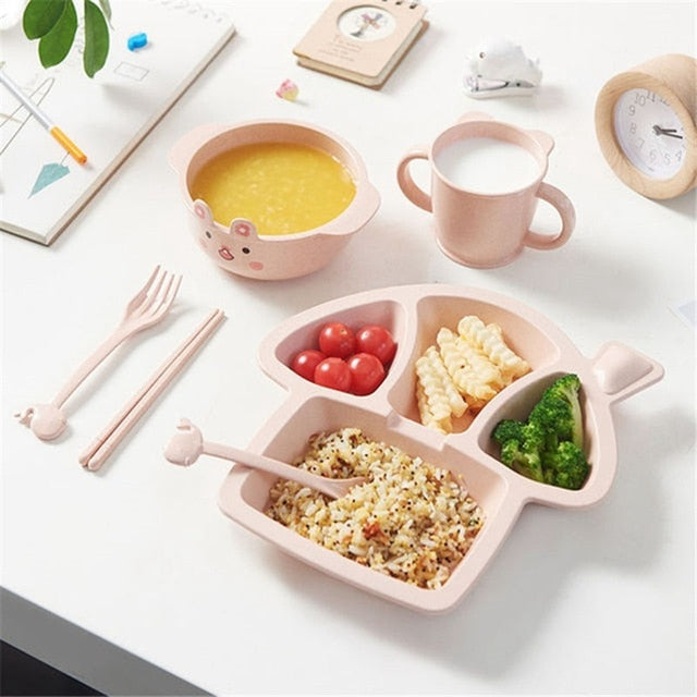 Baby Tableware 6Pcs Set Kids Dinner Plate household creative cartoon Fork Cup Drop-resistant Children Feeding Dishes for gift