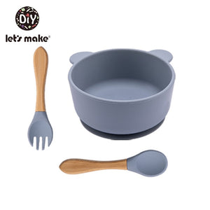 Let'S Make 1set Silicone Baby Feeding Set Waterproof Spoon Non-Slip Feedings Silicone Bowl Tableware Baby Products Baby Plate