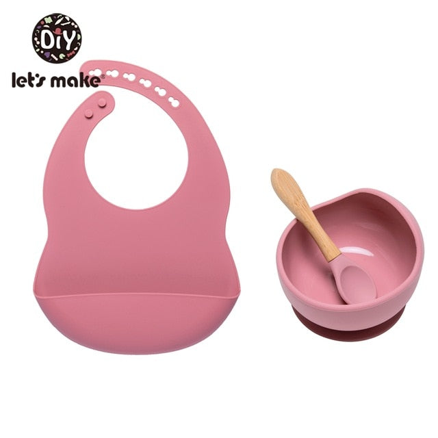 Let'S Make 1set Silicone Baby Feeding Set Waterproof Spoon Non-Slip Feedings Silicone Bowl Tableware Baby Products Baby Plate