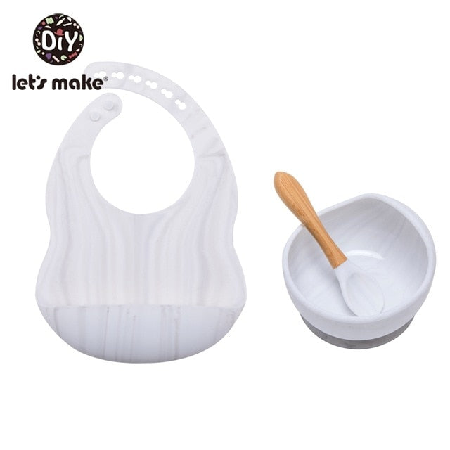 Let'S Make 1set Silicone Baby Feeding Set Waterproof Spoon Non-Slip Feedings Silicone Bowl Tableware Baby Products Baby Plate
