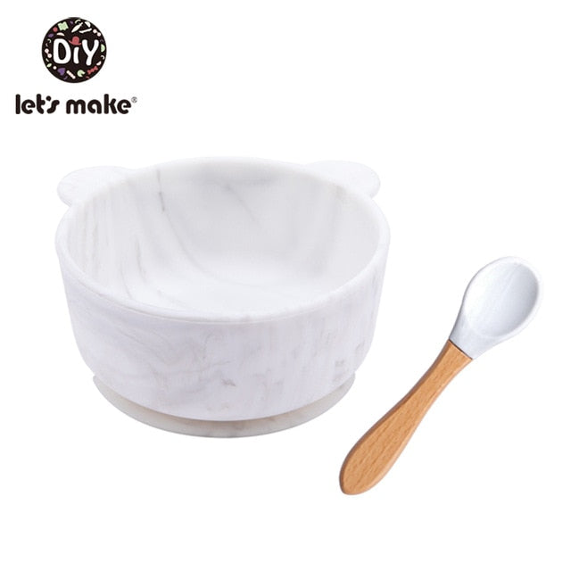 Let'S Make 1set Silicone Baby Feeding Set Waterproof Spoon Non-Slip Feedings Silicone Bowl Tableware Baby Products Baby Plate
