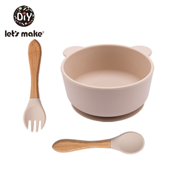 Let'S Make 1set Silicone Baby Feeding Set Waterproof Spoon Non-Slip Feedings Silicone Bowl Tableware Baby Products Baby Plate