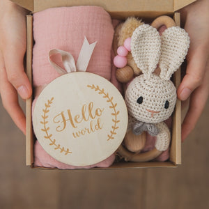 Baby Towel Newborn Bath Toy Set Double Sided Cotton Blanket Wooden Rattle Bracelet Crochet Toys Baby Bath Gift Products For Kids