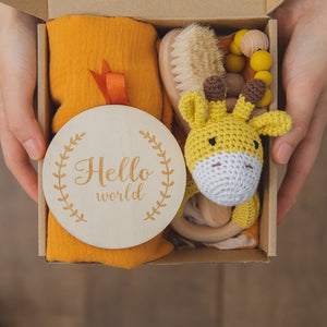 Baby Towel Newborn Bath Toy Set Double Sided Cotton Blanket Wooden Rattle Bracelet Crochet Toys Baby Bath Gift Products For Kids