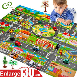 Children Car Parking Map Toys 130x100cm Baby Climbing Playing Mats Kids Toys City Parking Lot Roadmap Map English Version GYH