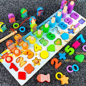 Wooden Montessori Toys For Kids Busy Board Math Fishing Counting Geometric Figures Matching Board Educational Children Toy Gift