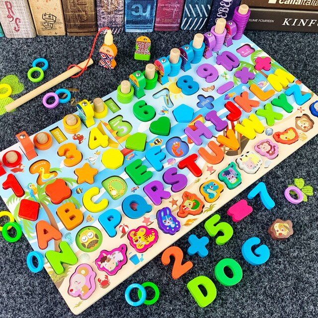 Wooden Montessori Toys For Kids Busy Board Math Fishing Counting Geometric Figures Matching Board Educational Children Toy Gift