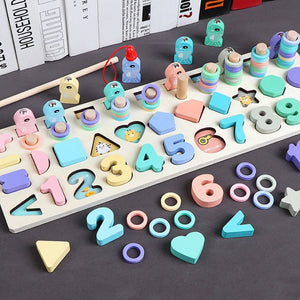 Wooden Montessori Toys For Kids Busy Board Math Fishing Counting Geometric Figures Matching Board Educational Children Toy Gift