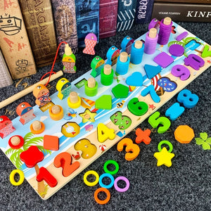 Wooden Montessori Toys For Kids Busy Board Math Fishing Counting Geometric Figures Matching Board Educational Children Toy Gift