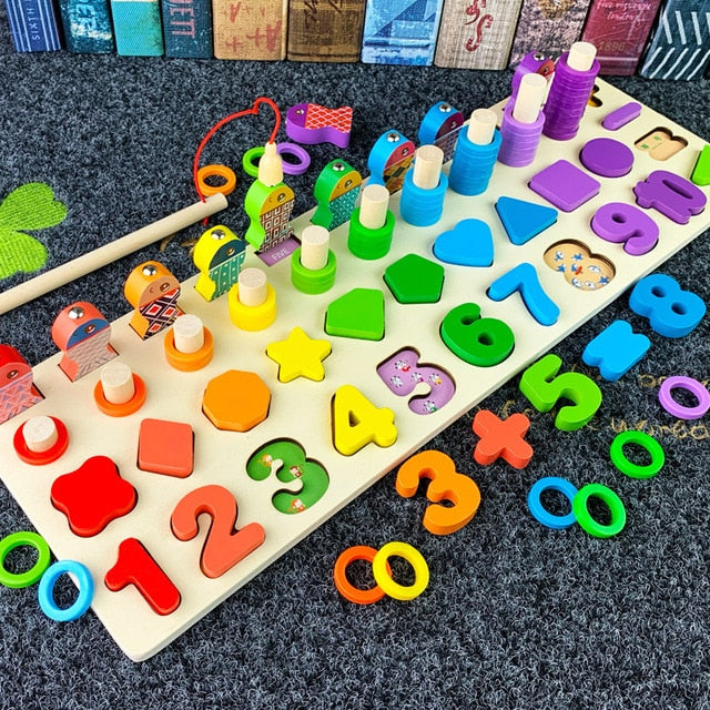 Wooden Montessori Toys For Kids Busy Board Math Fishing Counting Geometric Figures Matching Board Educational Children Toy Gift