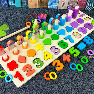 Wooden Montessori Toys For Kids Busy Board Math Fishing Counting Geometric Figures Matching Board Educational Children Toy Gift