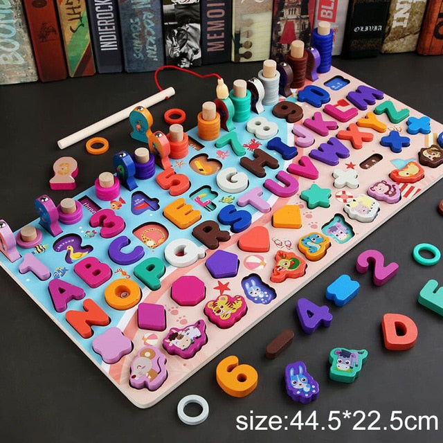 Wooden Montessori Toys For Kids Busy Board Math Fishing Counting Geometric Figures Matching Board Educational Children Toy Gift