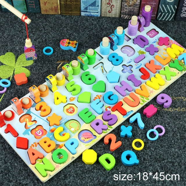 Wooden Montessori Toys For Kids Busy Board Math Fishing Counting Geometric Figures Matching Board Educational Children Toy Gift