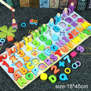 Wooden Montessori Toys For Kids Busy Board Math Fishing Counting Geometric Figures Matching Board Educational Children Toy Gift