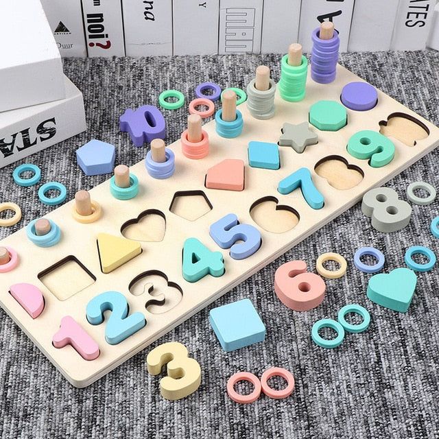 Wooden Montessori Toys For Kids Busy Board Math Fishing Counting Geometric Figures Matching Board Educational Children Toy Gift